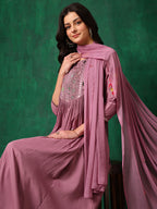 Mirror Embroidered Kurta With Pant & Embroidered Dupatta, Lavender - Hiral Fashion | Grocsy