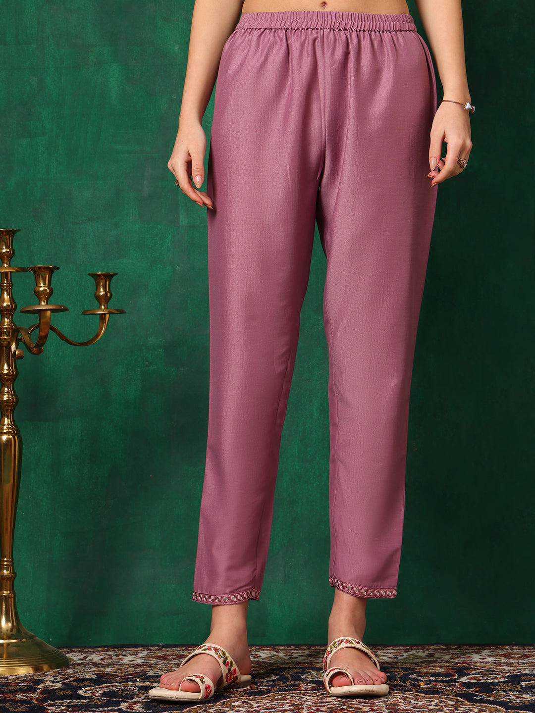 Mirror Embroidered Kurta With Pant & Embroidered Dupatta, Lavender - Hiral Fashion | Grocsy