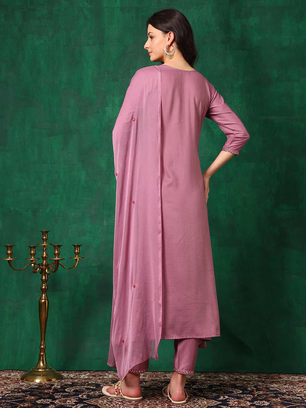 Mirror Embroidered Kurta With Pant & Embroidered Dupatta, Lavender - Hiral Fashion | Grocsy