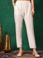 Mirror Embroidered Kurta With Pant & Embroidered Dupatta, White - Hiral Fashion | Grocsy