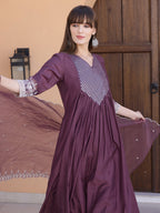 Mirror Embroidered Kurta With Pant & Embroidered Dupatta, Mauve - Hiral Fashion | Grocsy