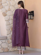 Mirror Embroidered Kurta With Pant & Embroidered Dupatta, Mauve - Hiral Fashion | Grocsy