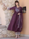 Mirror Embroidered Kurta With Pant & Embroidered Dupatta, Mauve - Hiral Fashion | Grocsy