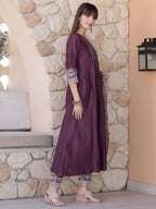 Mirror Embroidered Kurta With Pant & Embroidered Dupatta, Mauve - Hiral Fashion | Grocsy