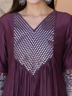 Mirror Embroidered Kurta With Pant & Embroidered Dupatta, Mauve - Hiral Fashion | Grocsy