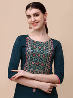 Mirror Embroidered Kurta With Pant & Dupatta Set, Multicolor - Hiral Fashion | Grocsy