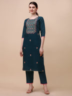 Mirror Embroidered Kurta With Pant & Dupatta Set, Multicolor - Hiral Fashion | Grocsy