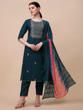 Mirror Embroidered Kurta With Pant & Dupatta Set, Multicolor - Hiral Fashion | Grocsy