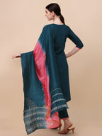 Mirror Embroidered Kurta With Pant & Dupatta Set, Multicolor - Hiral Fashion | Grocsy