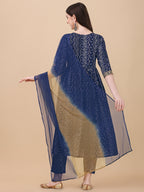 Nayra Cut Bandhani Printed & Embroidered Kurta With Pant & Dupatta Set, Multicolor - Hiral Fashion | Grocsy