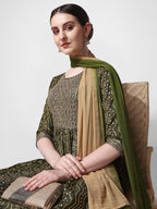 Nayra Cut Bandhani Printed & Embroidered Green Kurta With Pant & Dupatta Set, Multicolor - Hiral Fashion | Grocsy