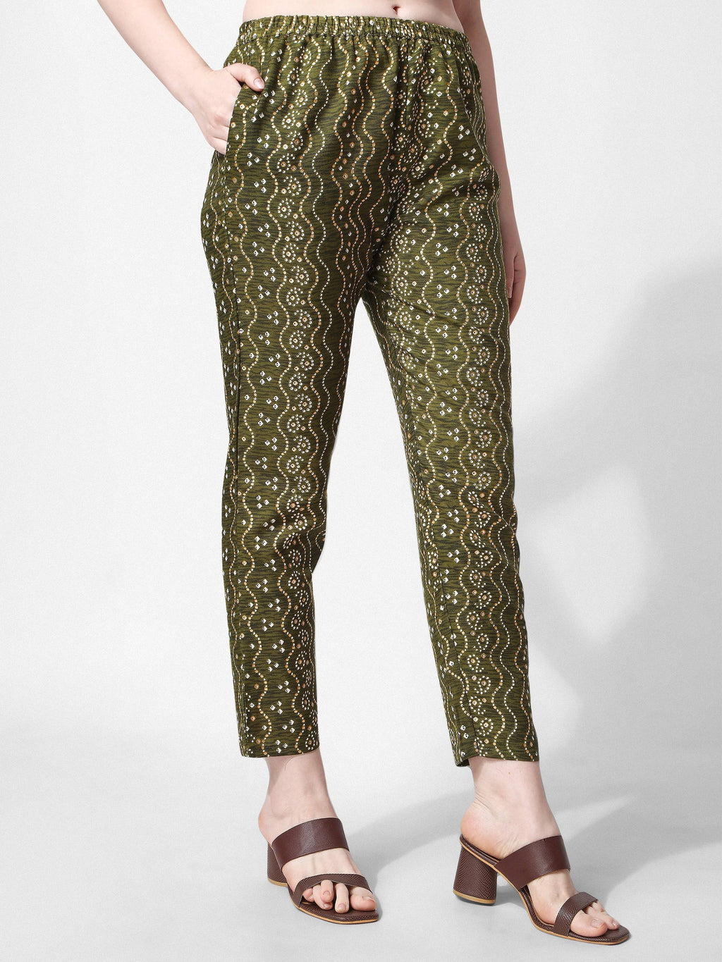 Nayra Cut Bandhani Printed & Embroidered Green Kurta With Pant & Dupatta Set, Multicolor - Hiral Fashion | Grocsy
