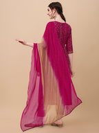 Nayra Cut Bandhani Printed & Embroidered Pink Kurta With Pant & Dupatta Set, Multicolor - Hiral Fashion | Grocsy