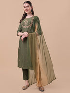 Embroidered Kurta With Pant And Dupatta Set, Multicolor - Hiral Fashion | Grocsy