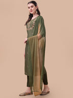Embroidered Kurta With Pant And Dupatta Set, Multicolor - Hiral Fashion | Grocsy