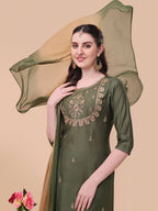 Embroidered Kurta With Pant And Dupatta Set, Multicolor - Hiral Fashion | Grocsy