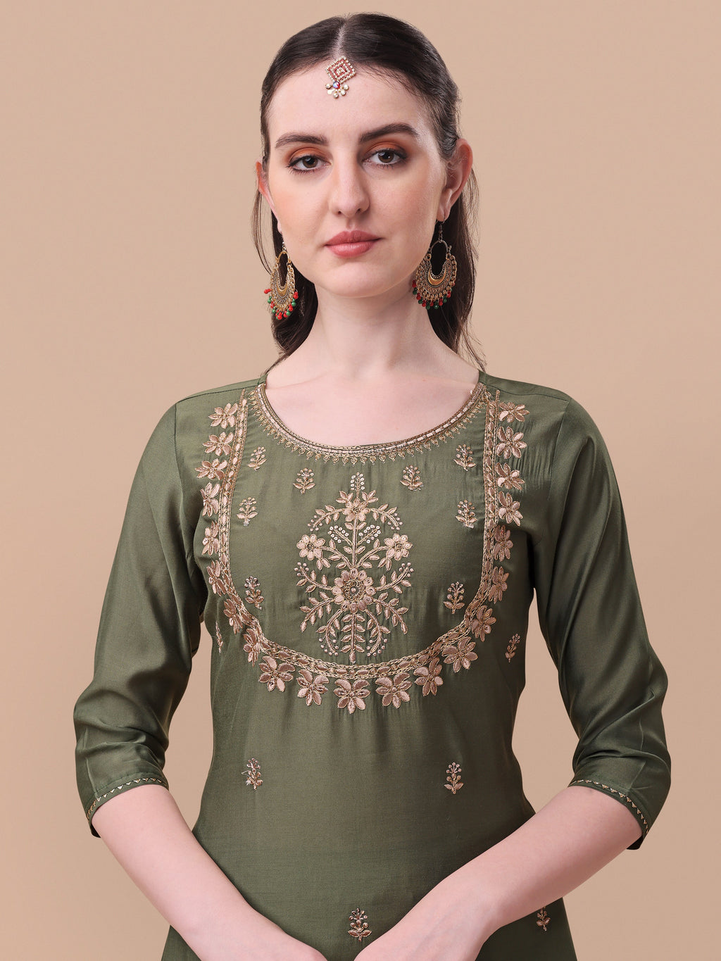 Embroidered Kurta With Pant And Dupatta Set, Multicolor - Hiral Fashion | Grocsy