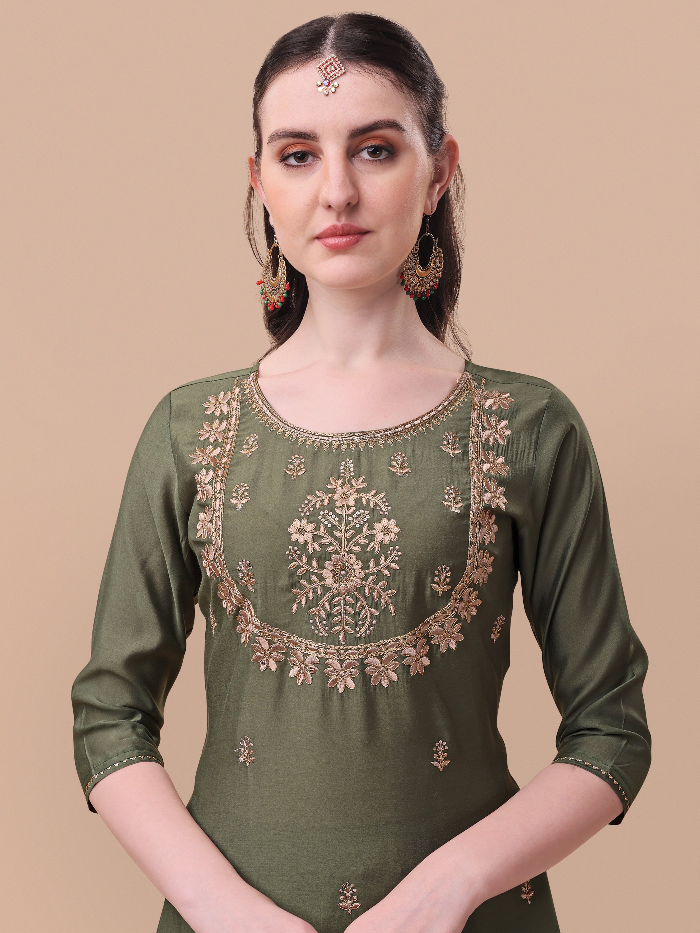 Embroidered Kurta With Pant And Dupatta Set, Multicolor - Hiral Fashion | Grocsy