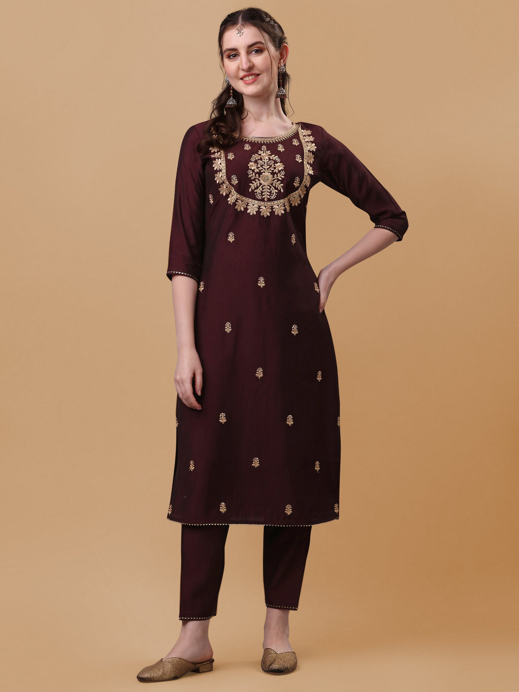 Embroidered Kurta With Pant And Dupatta Set, Multicolor - Hiral Fashion | Grocsy