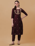 Embroidered Kurta With Pant And Dupatta Set, Multicolor - Hiral Fashion | Grocsy