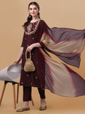 Embroidered Kurta With Pant And Dupatta Set, Multicolor - Hiral Fashion | Grocsy