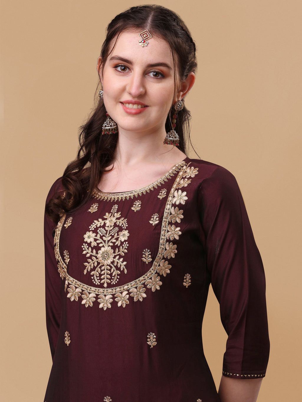 Embroidered Kurta With Pant And Dupatta Set, Multicolor - Hiral Fashion | Grocsy