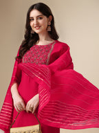 Embroidered Kurta With Pant And Dupatta Set, Multicolor - Hiral Fashion | Grocsy