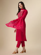 Embroidered Kurta With Pant And Dupatta Set, Multicolor - Hiral Fashion | Grocsy