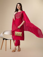 Embroidered Kurta With Pant And Dupatta Set, Multicolor - Hiral Fashion | Grocsy
