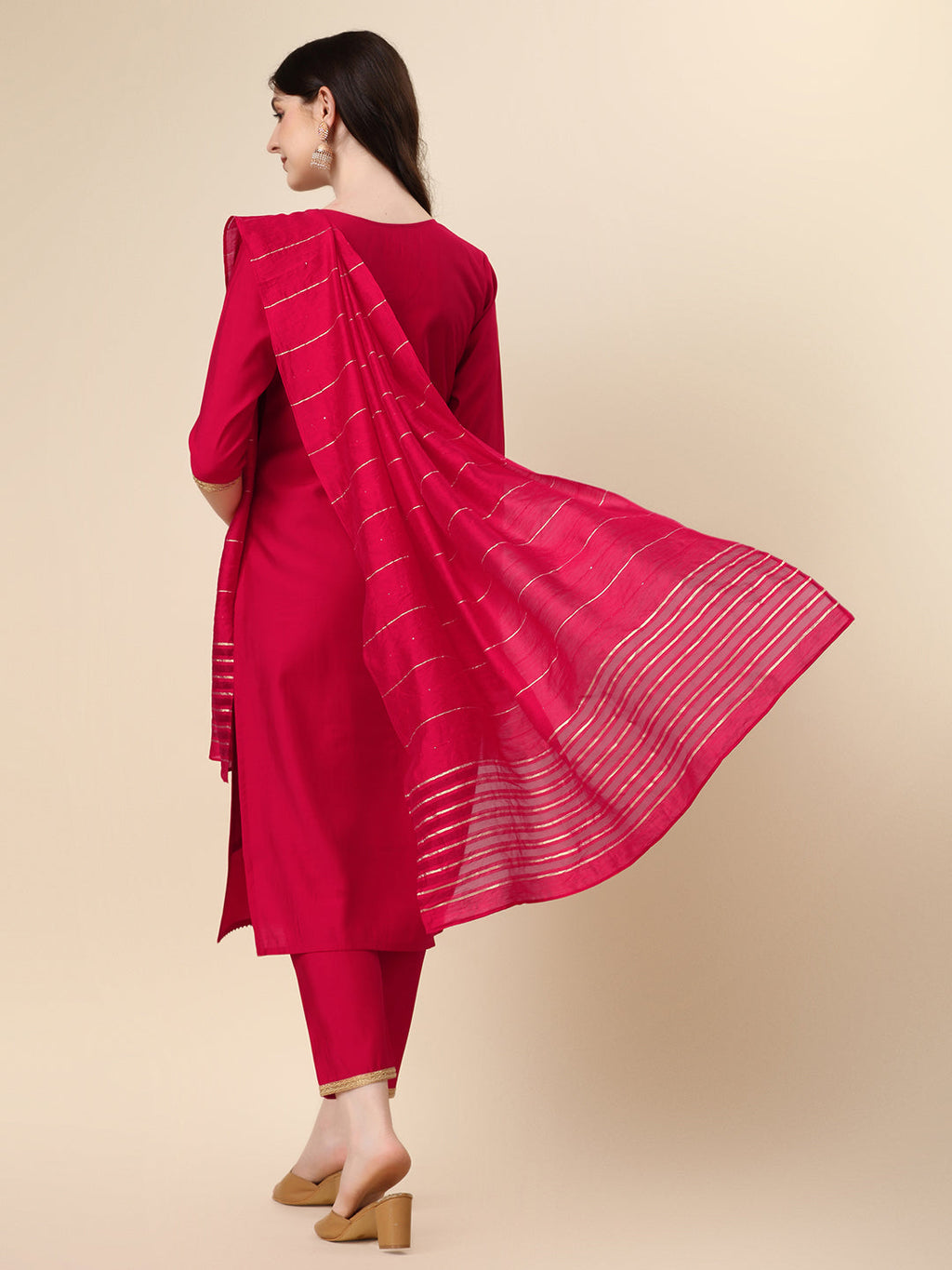 Embroidered Kurta With Pant And Dupatta Set, Multicolor - Hiral Fashion | Grocsy