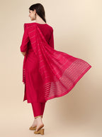Embroidered Kurta With Pant And Dupatta Set, Multicolor - Hiral Fashion | Grocsy