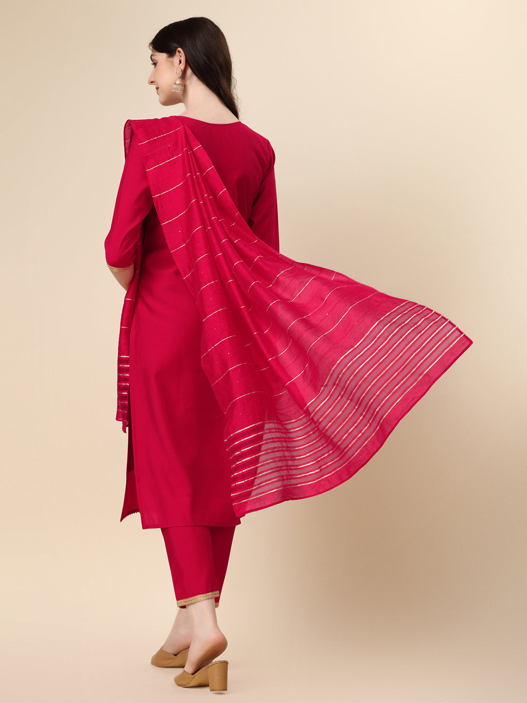 Embroidered Kurta With Pant And Dupatta Set, Multicolor - Hiral Fashion | Grocsy