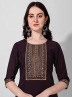 Wine Embroidered Kurta Pant & Dupatta Set, Multicolor - Hiral Fashion | Grocsy