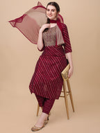 Leheriya Printed & Embroidered Kurta With Pant & Dupatta Set, Multicolor - Hiral Fashion | Grocsy