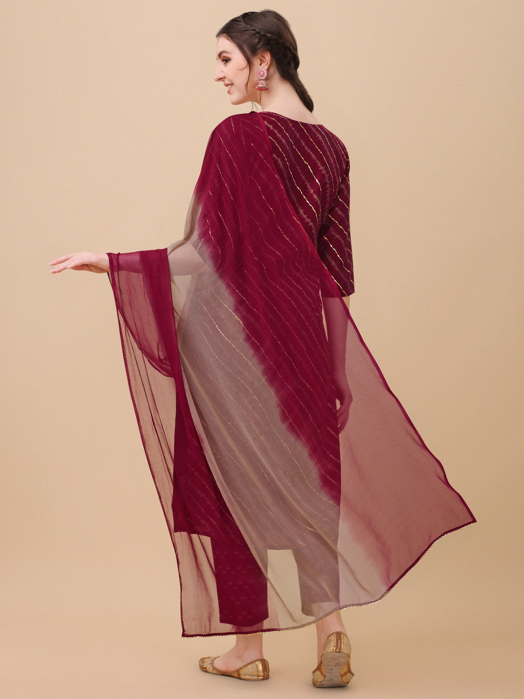 Leheriya Printed & Embroidered Kurta With Pant & Dupatta Set, Multicolor - Hiral Fashion | Grocsy