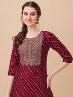 Leheriya Printed & Embroidered Kurta With Pant & Dupatta Set, Multicolor - Hiral Fashion | Grocsy