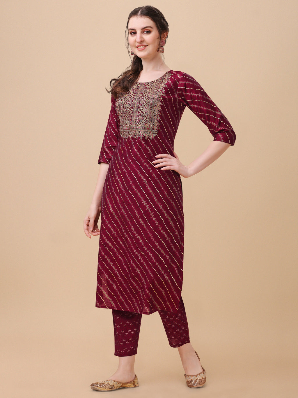 Leheriya Printed & Embroidered Kurta With Pant & Dupatta Set, Multicolor - Hiral Fashion | Grocsy
