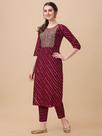 Leheriya Printed & Embroidered Kurta With Pant & Dupatta Set, Multicolor - Hiral Fashion | Grocsy
