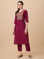 Leheriya Printed & Embroidered Kurta With Pant & Dupatta Set, Multicolor - Hiral Fashion | Grocsy