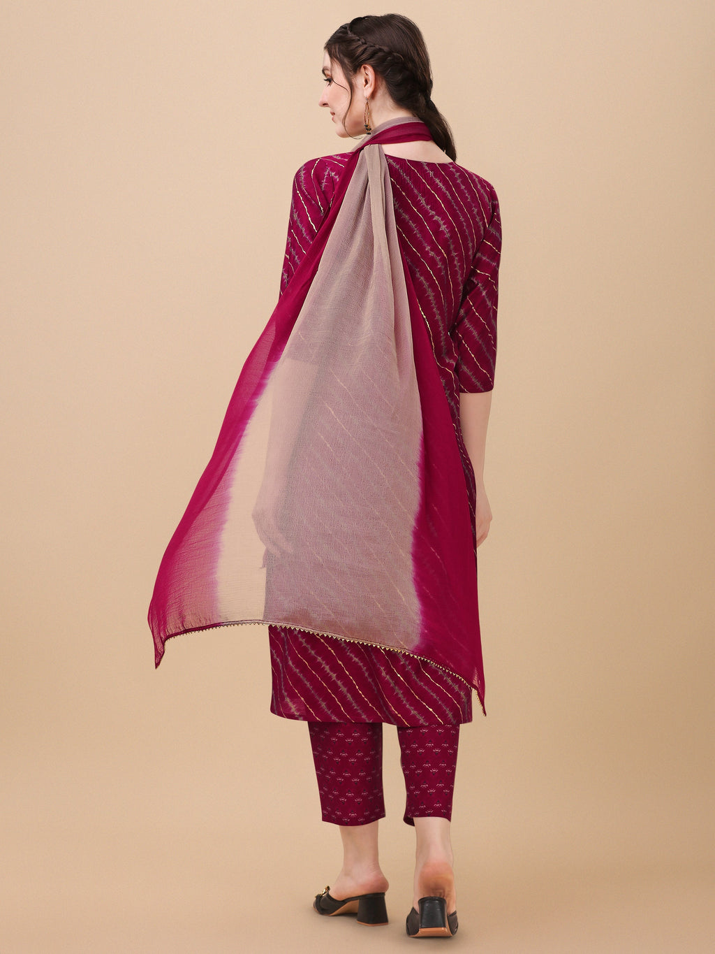 Leheriya Printed & Embroidered Kurta With Pant & Dupatta Set, Multicolor - Hiral Fashion | Grocsy