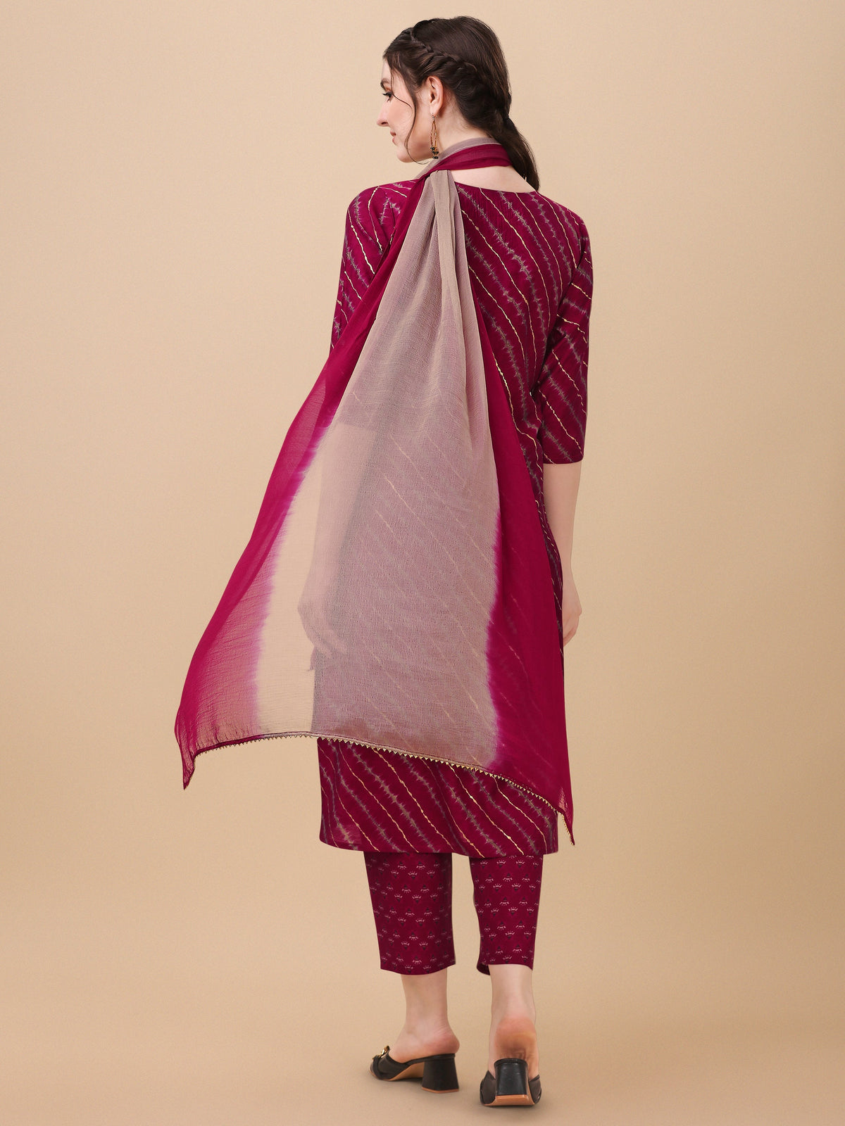 Leheriya Printed & Embroidered Kurta With Pant & Dupatta Set, Multicolor - Hiral Fashion | Grocsy