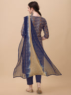 Printed Kurta With Pant And Dupatta Set, Multicolor - Hiral Fashion | Grocsy
