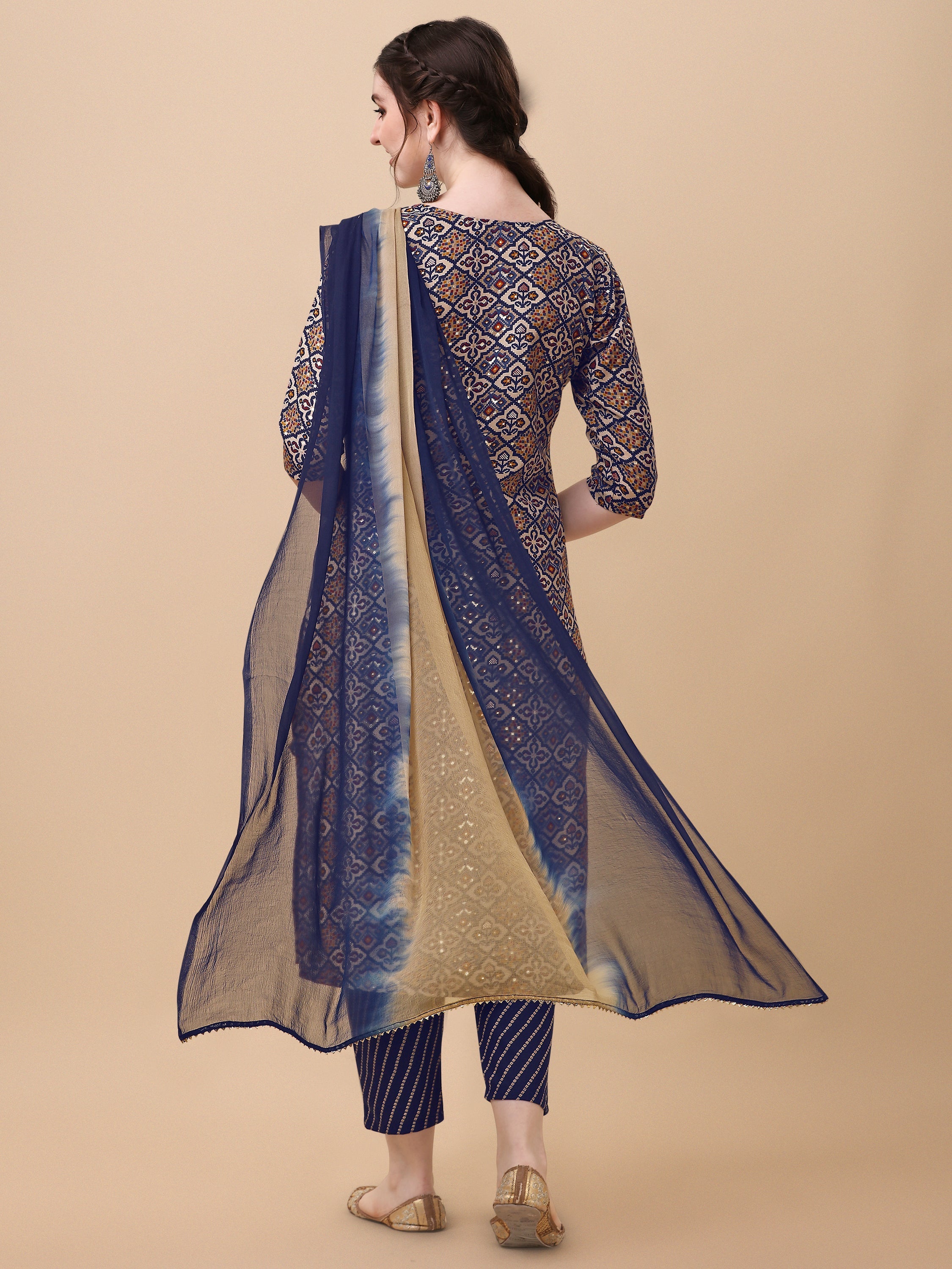 Printed Kurta With Pant And Dupatta Set, Multicolor - Hiral Fashion | Grocsy