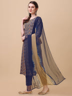 Printed Kurta With Pant And Dupatta Set, Multicolor - Hiral Fashion | Grocsy