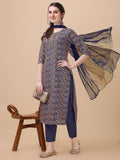 Printed Kurta With Pant And Dupatta Set, Multicolor - Hiral Fashion | Grocsy