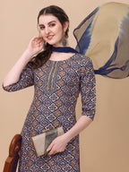 Printed Kurta With Pant And Dupatta Set, Multicolor - Hiral Fashion | Grocsy