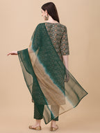 Berrylicious Womens Cotton Green Kurta With Pant And Dupatta Set., Multicolor - Hiral Fashion | Grocsy