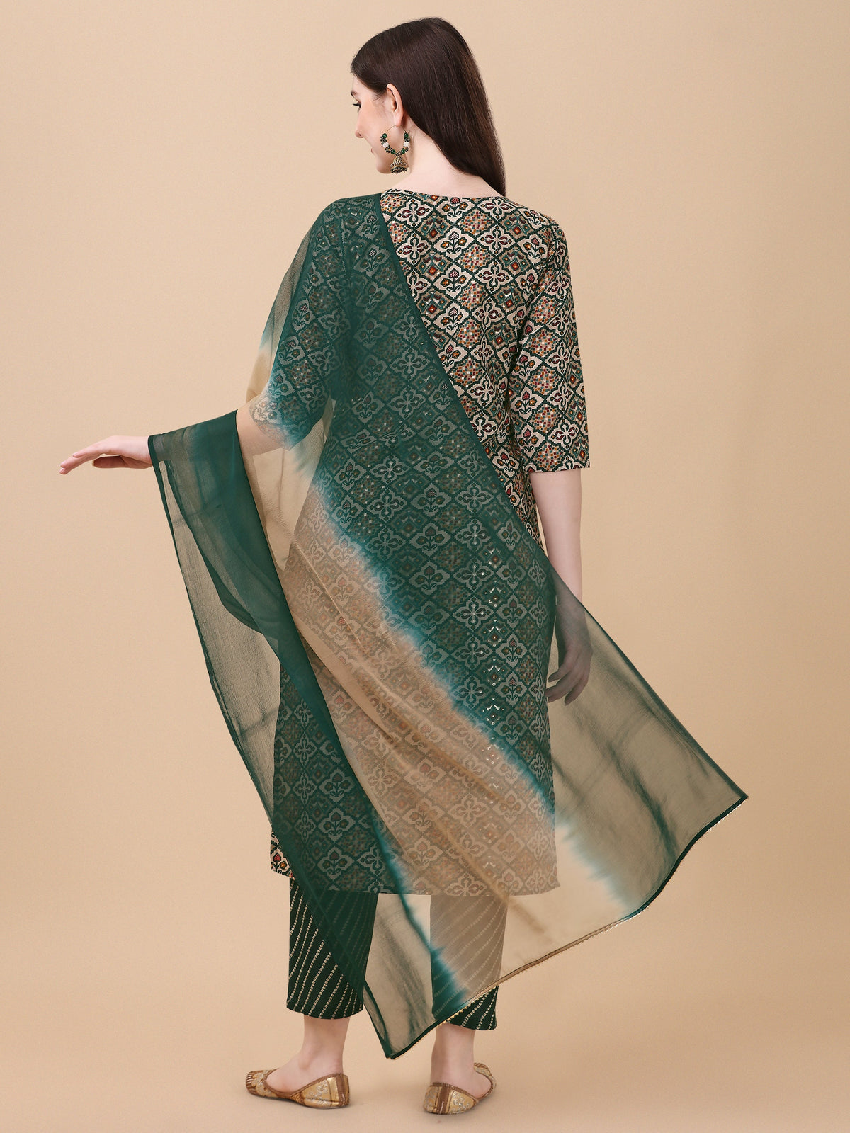 Berrylicious Womens Cotton Green Kurta With Pant And Dupatta Set., Multicolor - Hiral Fashion | Grocsy