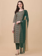 Berrylicious Womens Cotton Green Kurta With Pant And Dupatta Set., Multicolor - Hiral Fashion | Grocsy