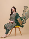Berrylicious Womens Cotton Green Kurta With Pant And Dupatta Set., Multicolor - Hiral Fashion | Grocsy
